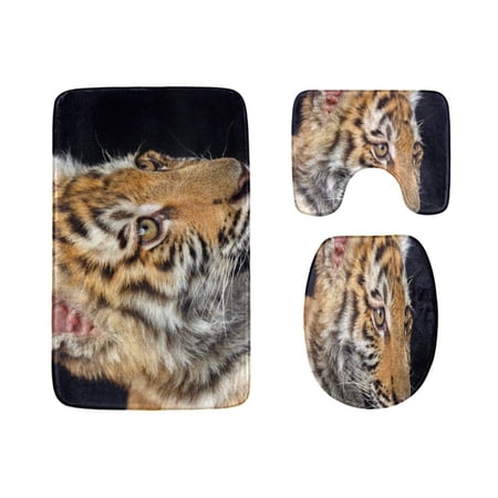 CHAPLLE Cute and Naughty Tiger 3 Piece Bathroom Rugs Set Bath Rug Contour Mat and Toilet Lid Cover