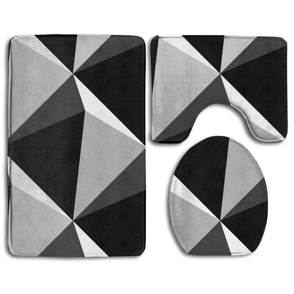 CHAPLLE D Black White Triangle 3 Piece Bathroom Rugs Set Bath Rug Contour Mat and Toilet Lid Cover