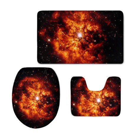 CHAPLLE D Universe Star Home Toilet Washroom Rug Set Super Soft 3 Piece Bathroom Rugs Set Bath Rug Contour Mat and Toilet Lid Cover