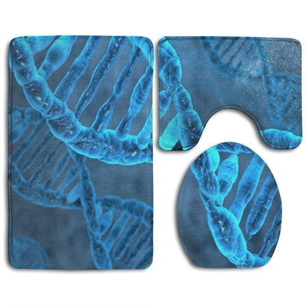 CHAPLLE DNA Structure 3 Piece Bathroom Rugs Set Bath Rug Contour Mat and Toilet Lid Cover