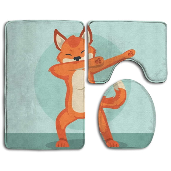 CHAPLLE Dabbing Fox 3 Piece Bathroom Rugs Set Bath Rug Contour Mat and Toilet Lid Cover
