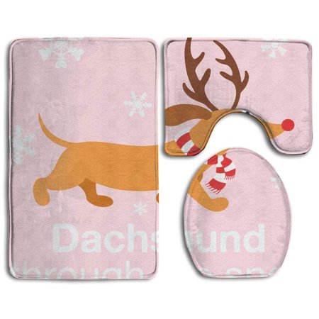 CHAPLLE Dachshund Deer 3 Piece Bathroom Rugs Set Bath Rug Contour Mat and Toilet Lid Cover