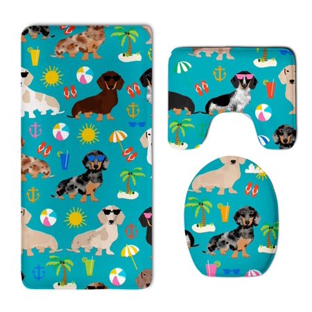 CHAPLLE Dachshund Dog 3 Piece Bathroom Rugs Set Bath Rug Contour Mat and Toilet Lid Cover