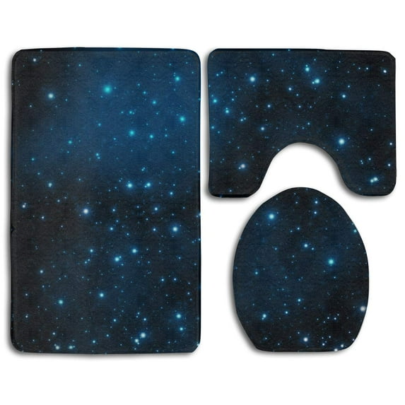 CHAPLLE Dark Blue Background Stars 3 Piece Bathroom Rugs Set Bath Rug Contour Mat and Toilet Lid Cover