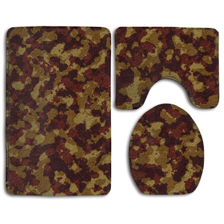CHAPLLE Dark Green Camouflage Disguise 3 Piece Bathroom Rugs Set Bath Rug Contour Mat and Toilet Lid Cover