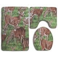 thumbnail image 1 of CHAPLLE Deer Fawn Green Cotton Fabric 3 Piece Bathroom Rugs Set Bath Rug Contour Mat and Toilet Lid Cover, 1 of 2