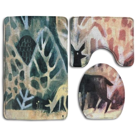CHAPLLE Deer Tree 3 Piece Bathroom Rugs Set Bath Rug Contour Mat and Toilet Lid Cover