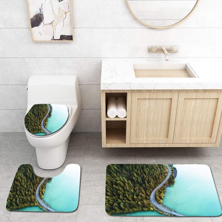CHAPLLE Diablo Lake Aerial View 3 Piece Bathroom Rugs Set Bath Rug Contour Mat and Toilet Lid Cover