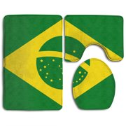 CHAPLLE Dog's Flag Brazil 3 Piece Bathroom Rugs Set Bath Rug Contour Mat and Toilet Lid Cover