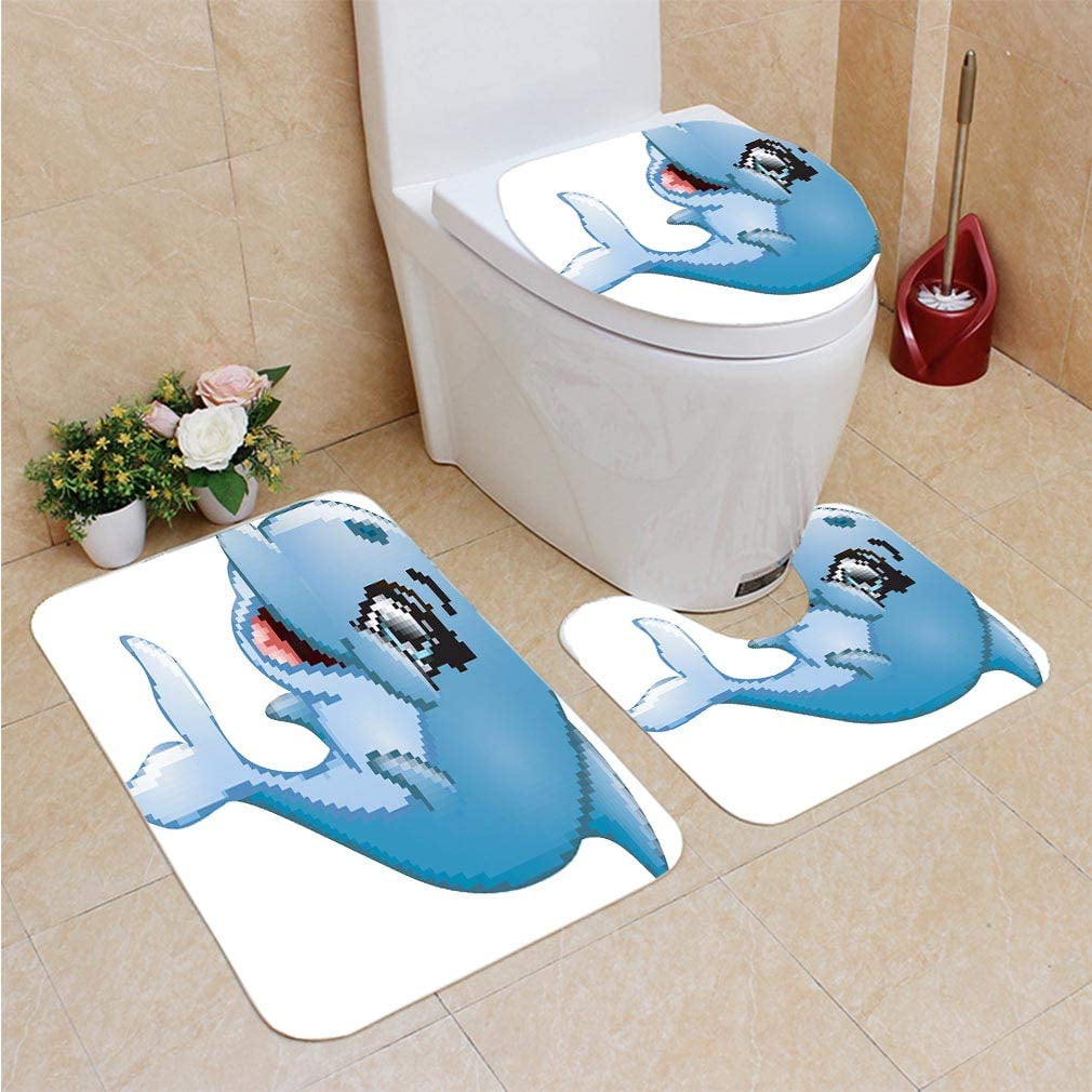 CHAPLLE Dolphin Cartoon 3 Piece Bathroom Rugs Set Bath Rug Contour Mat ...