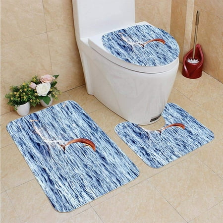 CHAPLLE Dolphin Dance Galapagos Islands 3 Piece Bathroom Rugs Set Bath Rug Contour Mat and Toilet Lid Cover