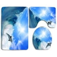 thumbnail image 1 of CHAPLLE Dolphin Ocean Waves 3 Piece Bathroom Rugs Set Bath Rug Contour Mat and Toilet Lid Cover, 1 of 2