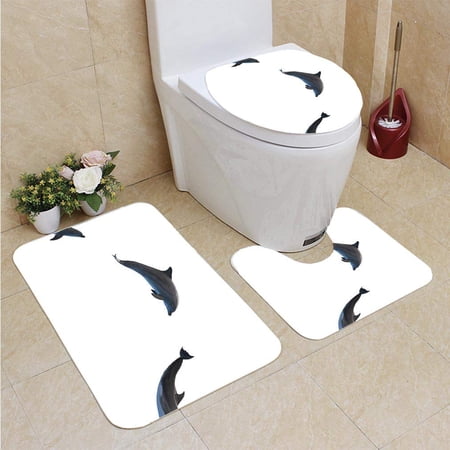 CHAPLLE Dolphins 3 Piece Bathroom Rugs Set Bath Rug Contour Mat and Toilet Lid Cover