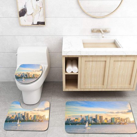 CHAPLLE Downtown Sydney Skyline 3 Piece Bathroom Rugs Set Bath Rug Contour Mat and Toilet Lid Cover