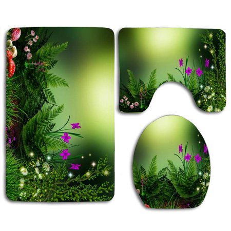 CHAPLLE Dream Tales 3 Piece Bathroom Rugs Set Bath Rug Contour Mat and Toilet Lid Cover