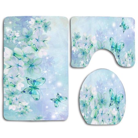 CHAPLLE Dreaming in Blues 3 Piece Bathroom Rugs Set Bath Rug Contour Mat and Toilet Lid Cover