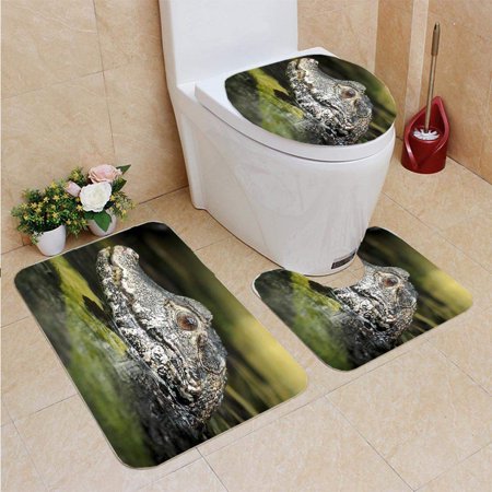 CHAPLLE Dwarf Caiman 3 Piece Bathroom Rugs Set Bath Rug Contour Mat and Toilet Lid Cover