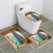 CHAPLLE Dwejra Inland Sea Through Arch San Lawrenz Gozo Malta 3 Piece Bathroom Rugs Set Bath Rug Contour Mat and Toilet Lid Cover