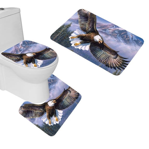 CHAPLLE Eagle Wallpaper 3 Piece Bathroom Rugs Set Bath Rug Contour Mat and Toilet Lid Cover