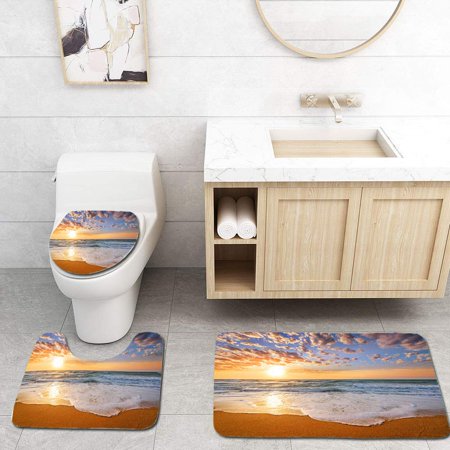 CHAPLLE Early Morning Sunrise Over sea 3 Piece Bathroom Rugs Set Bath Rug Contour Mat and Toilet Lid Cover