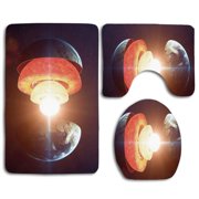 CHAPLLE Earth Core Earth Structure Burning Magma Geomagnetic Tectonic Split 3 Piece Bathroom Rugs Set Bath Rug Contour Mat and Toilet Lid Cover