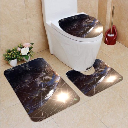 CHAPLLE Earth Sunrise Technology Network 3 Piece Bathroom Rugs Set Bath Rug Contour Mat and Toilet Lid Cover