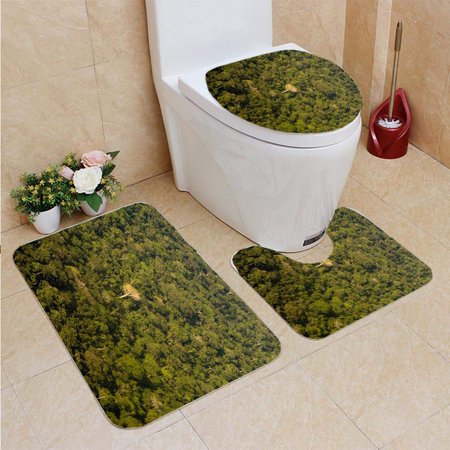 CHAPLLE Ecuador Rainforest Smartphone 3 Piece Bathroom Rugs Set Bath Rug Contour Mat and Toilet Lid Cover