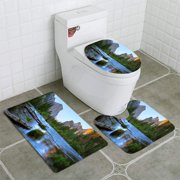 CHAPLLE El Capitan and Merced River Panorama 3 Piece Bathroom Rugs Set Bath Rug Contour Mat and Toilet Lid Cover