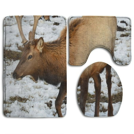 CHAPLLE Elk 3 Piece Bathroom Rugs Set Bath Rug Contour Mat and Toilet Lid Cover