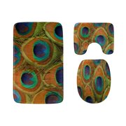 CHAPLLE Embroidery Peacock Feathers 3 Piece Bathroom Rugs Set Bath Rug Contour Mat and Toilet Lid Cover