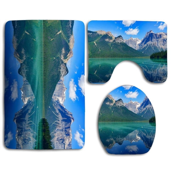 CHAPLLE Emerald Lake 3 Piece Bathroom Rugs Set Bath Rug Contour Mat and Toilet Lid Cover