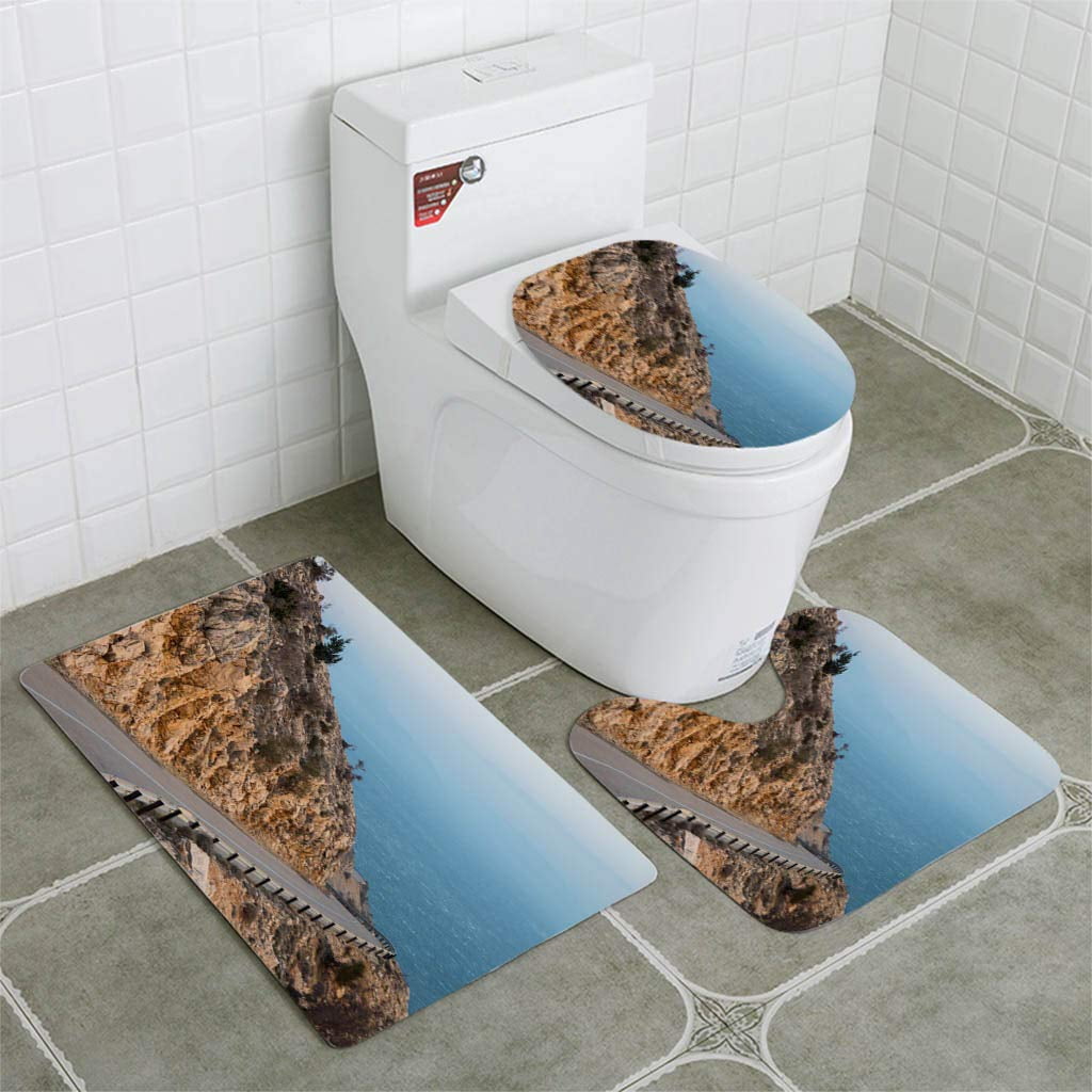 CHAPLLE Empty Road by sea 3 Piece Bathroom Rugs Set Bath Rug Contour ...