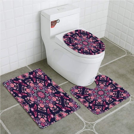 CHAPLLE Ethnic Ethnic Spring Nature Blossoms Abstract Traditional Style Exotic Fantasy 3 Piece Bathroom Rugs Set Bath Rug Contour Mat and Toilet Lid Cover