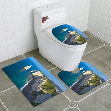 CHAPLLE Etretat Cliff France 3 Piece Bathroom Rugs Set Bath Rug Contour Mat and Toilet Lid Cover