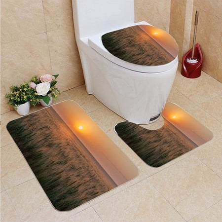 CHAPLLE Evening Prairie 3 Piece Bathroom Rugs Set Bath Rug Contour Mat and Toilet Lid Cover