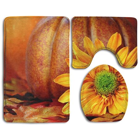 CHAPLLE Fall Pumpkin 3 Piece Bathroom Rugs Set Bath Rug Contour Mat and Toilet Lid Cover