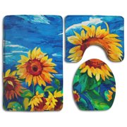CHAPLLE Fall Sunflower 3 Piece Bathroom Rugs Set Bath Rug Contour Mat and Toilet Lid Cover