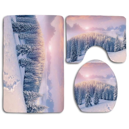 CHAPLLE Fantasy World Surreal Bird Man Eagle Wings Fly Over Clouds Bike 3 Piece Bathroom Rugs Set Bath Rug Contour Mat and Toilet Lid Cover