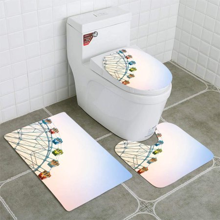 CHAPLLE Ferriswheel 3 Piece Bathroom Rugs Set Bath Rug Contour Mat and Toilet Lid Cover