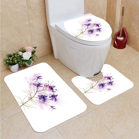 CHAPLLE Field Flower 3 Piece Bathroom Rugs Set Bath Rug Contour Mat and Toilet Lid Cover