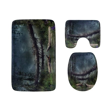 CHAPLLE Fierce and Terrible Big Crocodile 3 Piece Bathroom Rugs Set Bath Rug Contour Mat and Toilet Lid Cover