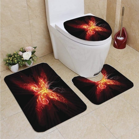 CHAPLLE Fiery Butterfly 3 Piece Bathroom Rugs Set Bath Rug Contour Mat and Toilet Lid Cover