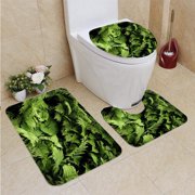 CHAPLLE Filicopsida Fern Fronds 3 Piece Bathroom Rugs Set Bath Rug Contour Mat and Toilet Lid Cover