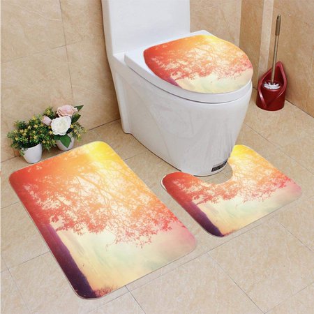 CHAPLLE Filtered Dreamlike Landscape 3 Piece Bathroom Rugs Set Bath Rug Contour Mat and Toilet Lid Cover
