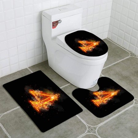 CHAPLLE Fire Number 4 Four Burning Flame 3 Piece Bathroom Rugs Set Bath Rug Contour Mat and Toilet Lid Cover