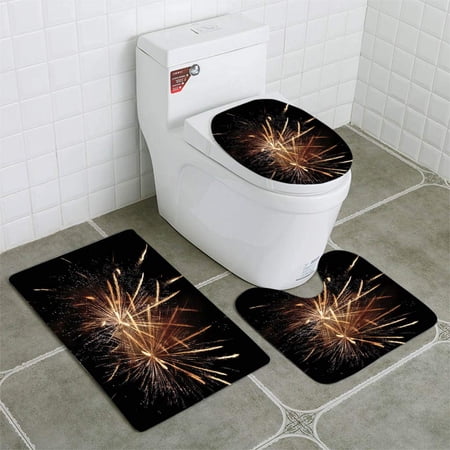 CHAPLLE Firework 3 Piece Bathroom Rugs Set Bath Rug Contour Mat and Toilet Lid Cover