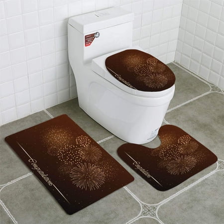 CHAPLLE Firework show on night sky Independence day concept Congratulations 3 Piece Bathroom Rugs Set Bath Rug Contour Mat and Toilet Lid Cover