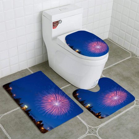 CHAPLLE Fireworks Display at Blue Sky 3 Piece Bathroom Rugs Set Bath Rug Contour Mat and Toilet Lid Cover