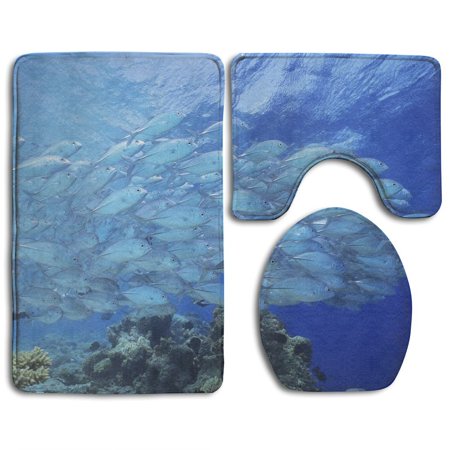 CHAPLLE Fish For Swimming 3 Piece Bathroom Rugs Set Bath Rug Contour Mat and Toilet Lid Cover