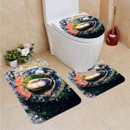 CHAPLLE Fish Inside a discarded Bottle 3 Piece Bathroom Rugs Set Bath Rug Contour Mat and Toilet Lid Cover